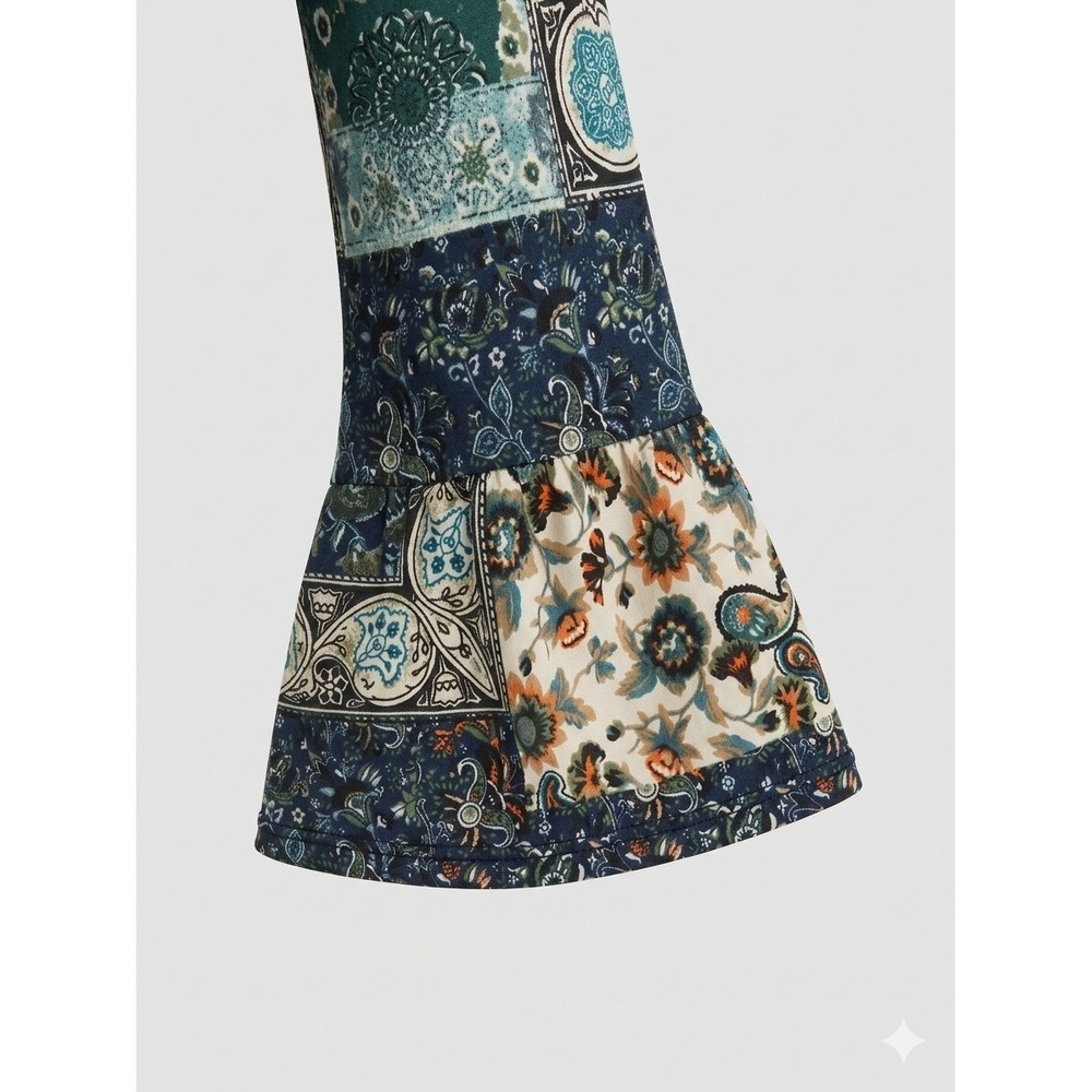 Andree by Unit Womens Patchwork Floral Paisley Babydoll Tunic Top Blue Large - Picture 4 of 6